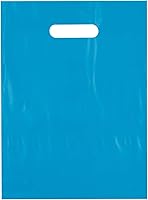 Vista 1 de Bolsas de compras de plástico verde azulado troqueladas con asa de corte 9x12, 100/cs – Bolsas marca directa