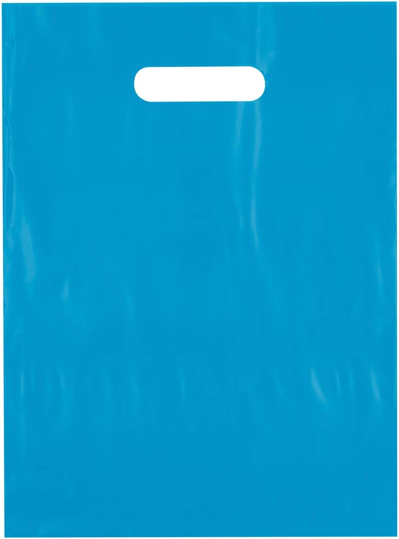 9x12 Teal Die Cut Handle Plastic Shopping Bags 100/cs