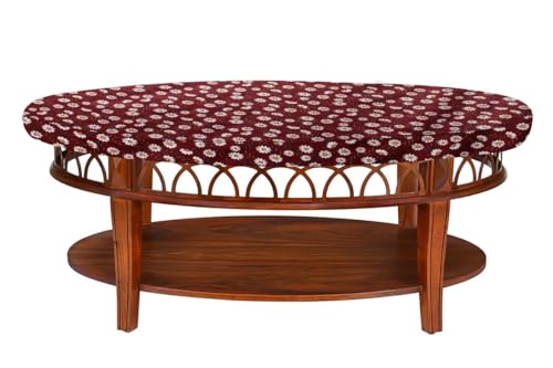 Image of The Furnishing Tree Elastic Oval Center Table Cover WxL 16x48 in Inches Polyester Floral Pattern Red White