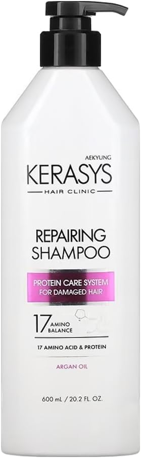 Kerasys Hair Clinic Protein Care System for Damaged Hair Argan Oil REPAIRING 20.2 fl oz / 600 ml (Shampoo 1-Pack)