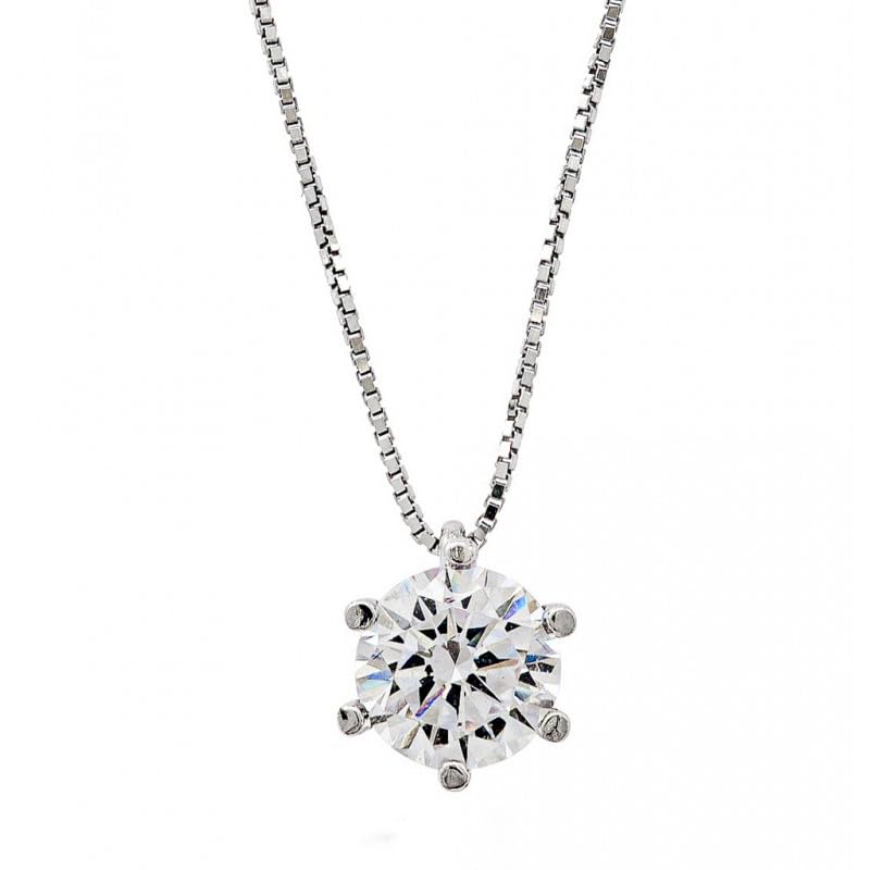COLLANA PUNTO LUCE SOLITARIO IN ORO BIANCO 18 KT CON ZIRCONE 7 MM TAGLIO BRILLANTE