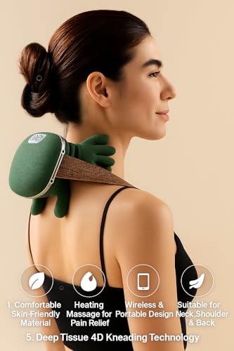Image of Bionic Heated Massager, Electric Deep Tissue 4D Kneading Massage, Wireless Portable Shiatsu Neck and Back Massager, Simulated Human Hand Design for Pain Relief and Muscle Relax (Green)