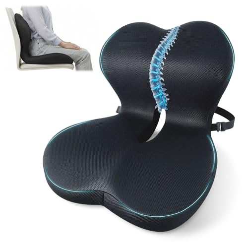 Image of Memory Foam Seat Cushion,Office Chair Cushion with Lumbar Support for Back Pressure Relief, Car Seat Cushion with Adjustable Strap,Sciatica Pad Cushions for Car,Truck, Desk,Gaming Chair