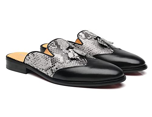 Erphpre Paul Backless Mules Loafers Men Fashion Summer Charms Walking Tassel Open Back Slippers Shoes Black Grey US 9