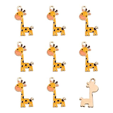 10pcs Enamel Giraffe Charm Light Gold Plated Metal Charm Pendant 27x12mm for DIY Bracelets Necklaces Keyrings Jewellery Making Cover