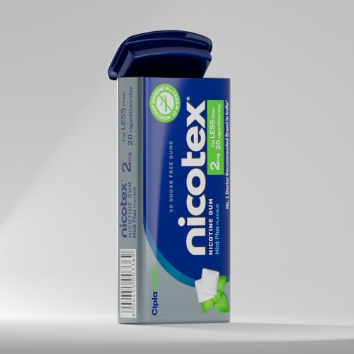 Image of Cipla Nicotex Nicotine Sugar Free Mint Plus Gums 2mg | Helps to Quit Smoking | WHO-approved Therapy | 30 Gums per Tin | Pack of 1