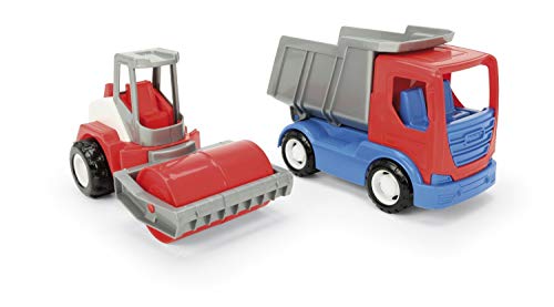 Wader 35375 - Tech Truck Spielset Kipper und Straßenwalze mit stabilen Stahlachsen, ca. 26 x 14,5 x 35,5 cm groß, ab 12…