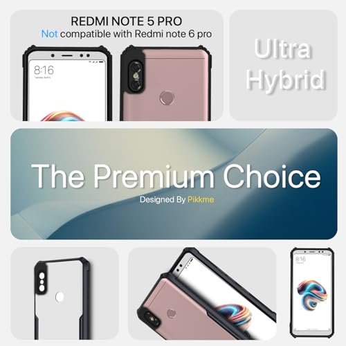 Image of Outlouders Back Cover for Redmi Note 5 Pro | Ultra Hybrid Transparent | Full Camera Protection | Raised Edge | Crystal Clear Bumper Case (Black)
