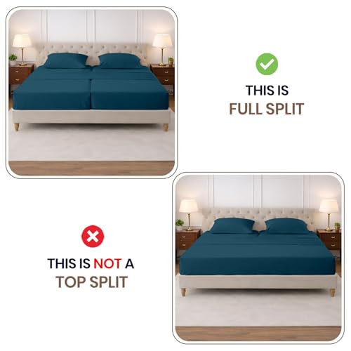 Image of SGI Split King Sheet Set for Adjustable Bed Egyptian Premium Cotton 600 Thread Count Sheets for Sleep Number Bed 15 inch Deep Pocket 5 Pc Set with 2 Twin XL Fitted Sheets Soft Breathable -Teal