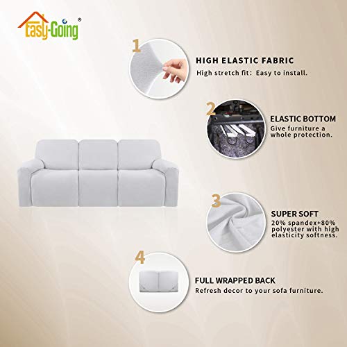 Image of Easy-Going 8 Pieces Microfiber Stretch Sectional Recliner Sofa Slipcover Soft Fitted Fleece 3 Seats Couch Cover Washable Furniture Protector with Elasticity for Kids Pet(Recliner Sofa,Snow White)