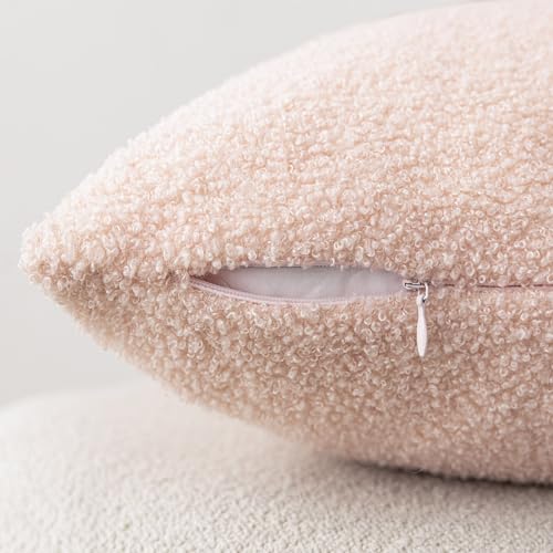 Image of Foindtower Pack of 2, Curly Faux Fur Decorative Throw Pillow Covers Soft Fuzzy Plush Cushion Case with Zipper Cozy Pillowcase for Home Living Room Couch Bed Sofa 22 x 22 Inch, Light Pink