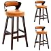 HuanAi Massivholz Barhocker Küche Restaurant Insel Barhocker 2 Stück, Hochhocker mit Rückenlehne und PU Kissen, Sitzhöhe 60 cm(Color:Orange)