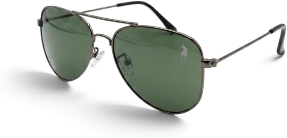 Óculos de Sol Aviador Clássico Unissex Polo London Club, Armação em Metal Stainless Stell
