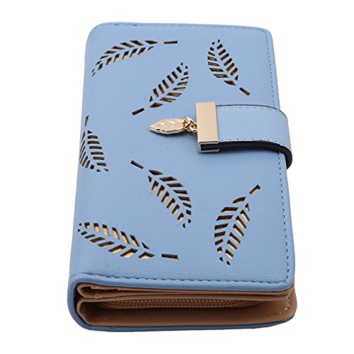 Women Leather Card Holder Long Purse Zipper Buckle Elegant Clutch Wallet Card Phone Wallet Clutch Bag Travel Purse, Blue, One Size