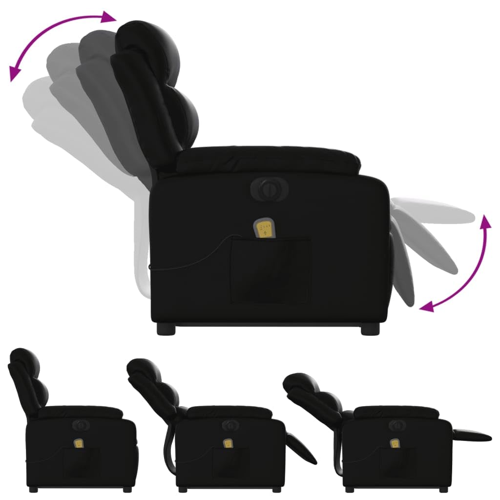 vidaXL Sillón de Masaje Elevable Eléctrico, Silla con Respaldo, Sillón Orejero Ajustable, Asiento para Personas Mayores, Cuero Sintético Negro