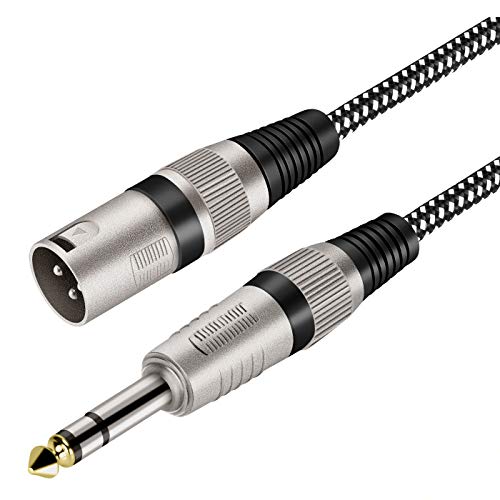 KINXIYU XLR Male to 1/4 Inch TRS Cable 3 FT, Nylong Braided XLR 3 Pin Male to Quarter inch 6.35mm TRS Balanced Interconnect Wire Mic Cord (Pure Copper Conductors)