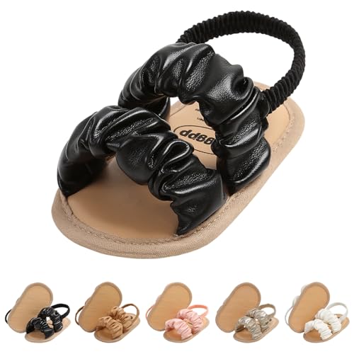 CoKate Baby Girls Sandals Ruffle Bowknot Premium Soft Sole Anti-Slip Open Toe Breathable Summer Outdoor First Walker Shoes Baby Sandals 0-3 months girls
