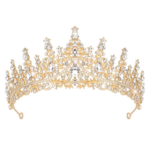 Semato Gold Crown for Women Baroque Vintage Gold Tiaras with Gemstones for Prom Birthday Party Quinceanera Pageant Halloween Costume Headpieces