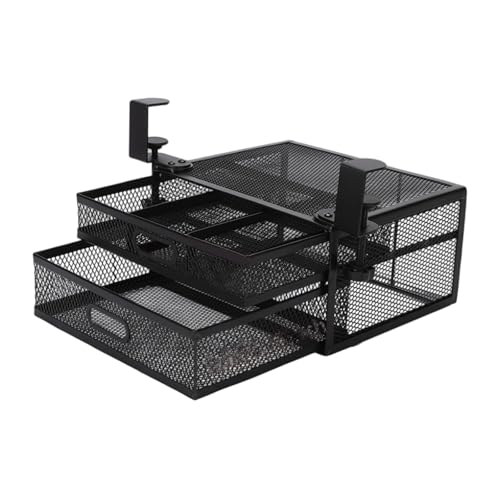 デスク下スライド収納引き出し二層金属フレームバスケット実用的な 2 層オーガナイザーオフィス家庭用ブラックメタルデスク下収納