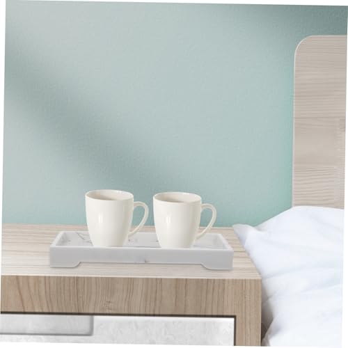 Plateau de rangement salle de bain céramique facile à nettoyer au design blanc marbré moderne - 7