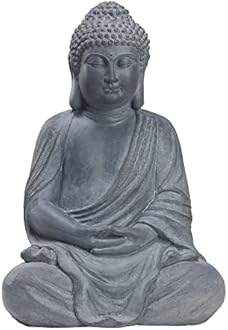 TOETOL Outdoor Buddha Large Statue Meditative Asian Zen Indoor 20” High Medium Yard Decor Magnesium Oxide Stone for Yard Garden Patio Deck Home, Dark Grey