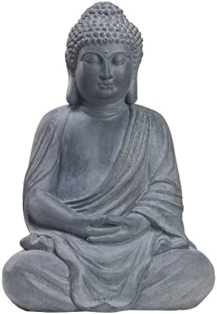 TOETOL Outdoor Buddha Large Statue Meditative Asian Zen Indoor 20” High Medium Yard Decor Magnesium Oxide Stone for Yard Garden Patio Deck Home, Dark Grey