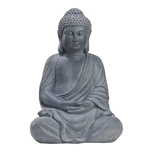 Toetol Meditative Asian Zen Large Buddha Statue Outdoor Indoor 20” High Medium Yard Decor Magnesium Oxide Stone Grey For Yard Garden Patio Deck Home #TOP6