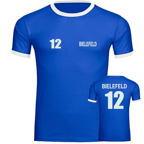 multifanshop Kontrast T-Shirt - Bielefeld - Trikot Nummer 12 - Druck weiß - Männer Größe XL blau/weiß