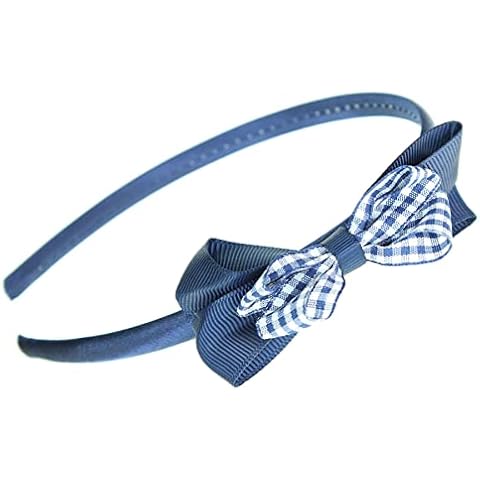 Girls Navy Blue Headband with Gingham Bow Cover