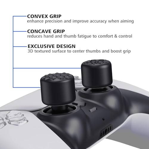 PlayVital Agarres para el Pulgar para ps5 para ps4 Xbox Series X/S Xbox One Xbox One X/S Switch Pro Control Caps Tapas de Joysticks con 3 Alturas de Convexo y Cóncavo(Grano de Diamante&Grieta-Negro) - imagen 5