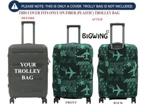 Image of BIGWING Protective Luggage Cover in Polyester Fabric with Born to Fly Print for | 20 inch Small Size 55 cm | Hard Luggage (Fiber) Trolley Bag Cover