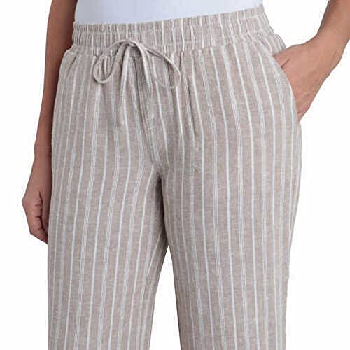 Briggs Women's Linen Blend Pant (Medium, Beige Stripe)4