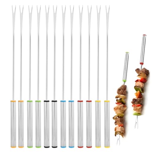 Fonduegabeln, 12 Stück Pralinengabel Edelstahl Käsefondue Fondue Gabeln Küchenwerkzeuge Besteck Farbige Grillgabeln für Gemüsesalate Früchte...