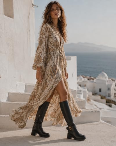 Image of Women's Fold Over Slouchy Mid-calf Boots Square Toe Low Chunky Block Heel Boots