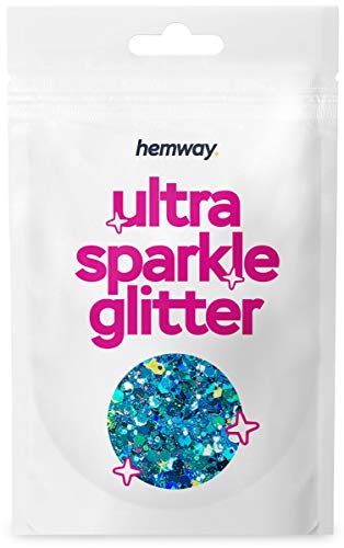 Hemway Turquoise Holographic Mix Glitter Chunky Multi Purpose Dust Powder Arts & Crafts Wine Glass Decoration Weddings Flowers Cosmetic Face Eye Body Nails Skin Hair Festival 10g