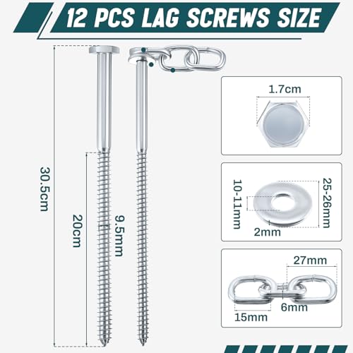 3/8 in Heavy Duty Lag Screws Tent Stakes Kit with Chain Links, 12 Pack by MorningRo - Used condition - Image 2
