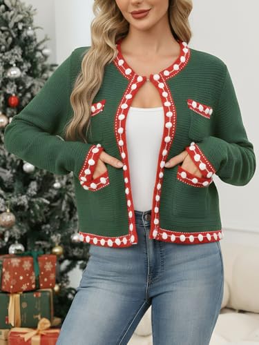 Image of Cropped Cardigan for Women Open Front Jackie O Sweater Jacket Button Down Fall Chunky Knit Coats