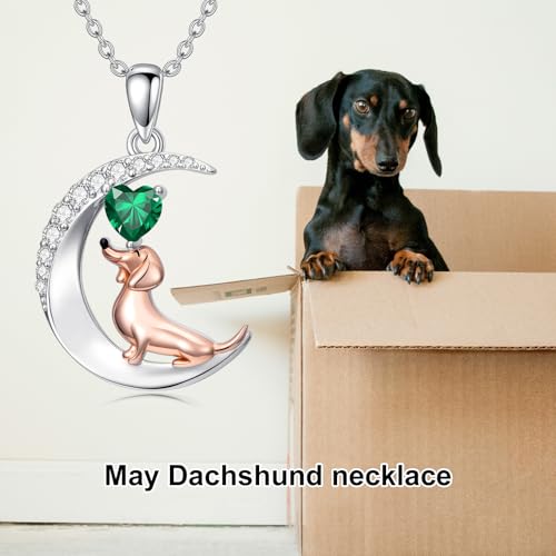 Image of PROESS Animal Birthstone Necklace 925 Sterling Silver Otter /Axolotl /Hippo /Elephant /Dachshund /Monkey /Red Panda Pendant Necklace Animal Birthstone Jewelry Gifts for Women