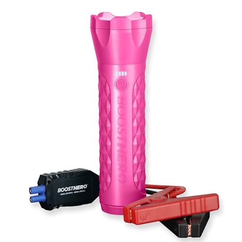 BoostHero Portable Car Battery Jump Starter 6 000mAh Power Bank LED Flashlight with Smart Jumper Cables for up to 6.0L Gas/4.0L Diesel Engines (Pink)