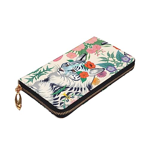Leather Wallet 7.48 x 4.13 in - Stylish and Durable Wallet for Women with Multiple Compartments and Zipper Design Cute white tiger Prints3
