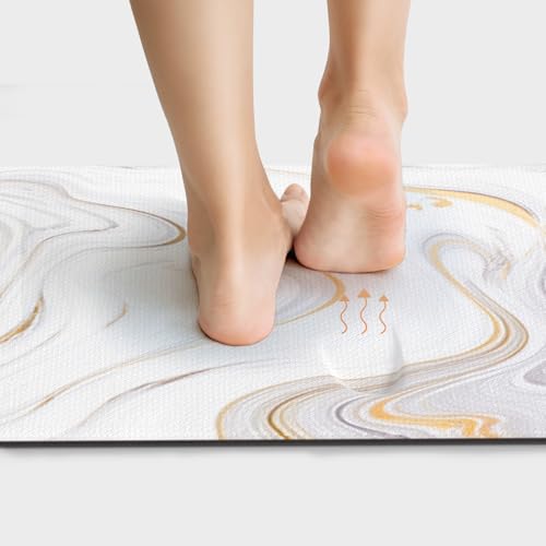 Colorful Star 2 Pieces Waterproof Cushioned Kitchen Rugs Set PVC Leather Runner, Non-Slip, Anti Fatigue and Comfort Floor Mat for Kitchen Laundry Decor 17"x29"+17"x47" White Gold Marble…