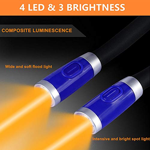 LED Neck Book Light, Reading Light, Rechargeable, Hands Free, 4 Super Bright LED Bulbs, 3 Adjustable Brightness, Best for Reading in Bed, Knitting, Walking, Jogging, Mending