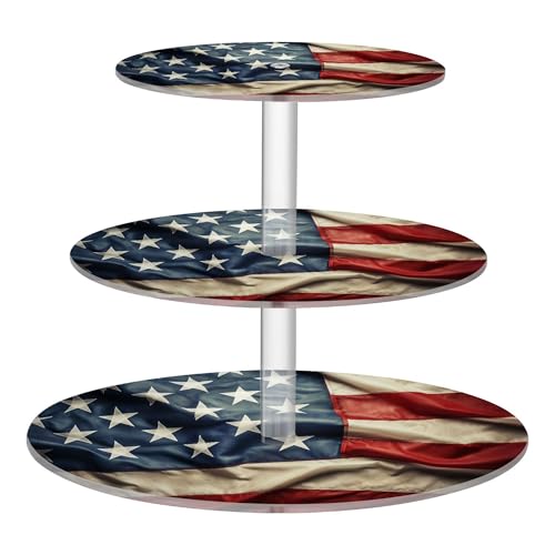 PYBUG American Flag 3 Tier Acrylic Cupcake Stands Tower,Dessert Table Display Set for Tea Party,Wedding,Birthday, Baby Shower