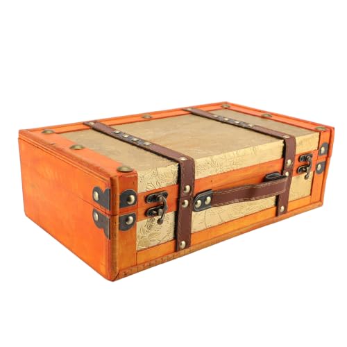 Vintage Suitcase 34x20x11cm Wooden Vintage Luggage Trunk Antique Storage Chest with Large Capacity, Home Decor Wooden Storage Box for Coffee Table, Bookshelf, or Party Prop Photo