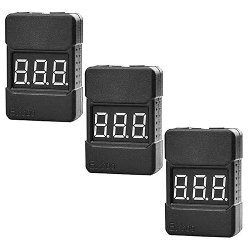 GERUI Lot de 3 testeurs de tension de batterie 2 en 1, alarme de buzzer basse tension RC pour 1s-8s Lipo/Blix Li-ions/LiMn/Li-Fe Surveillance BX100 Noir