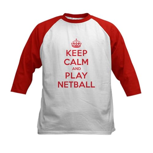 CafePress Keep Calm Play Netball Kids Baseball Jersey Kids Cotton Baseball Jersey, 3/4 Raglan Sleeve Shirt Red/White