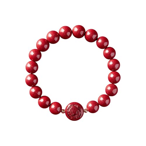 ファッション 中国 十二支 赤 辰砂 ブレスレット 女性 風水 幸運 朱 赤 ビーズ ストレッチ ブレスレット 幸運 富 ヒーリング 保護 お守り ユニ 誕生日ギフト, 10MM, シナバー, 宝石なし
