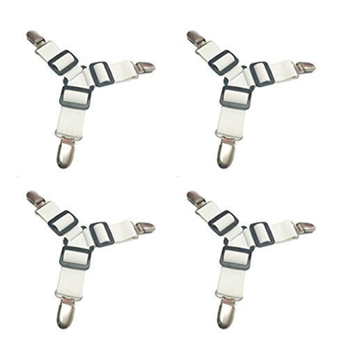 Toweter Thick 4 Pieces A Set ,3-Way Bed Sheet Fasteners Grippers Suspenders,Sheet Mattress Corner Straps (White) by Toweter