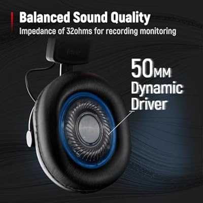 FIFINE USB Gaming Microphone Kit with Studio Recording Headphones Bundle, Condenser PC Mic Set with Headphone Jack, Gain Knob, RGB, Over-Ear Wired Headphones for Streaming, Video Chat (A8T+H8)