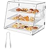 Noliven 3-Tier Pastry Display Case, Detachable Bakery Display Stand with Serving Tongs, Clear Acrylic Countertop Dessert Display Cabinet with Rear Doors for Donuts, Cakes, Pastries
